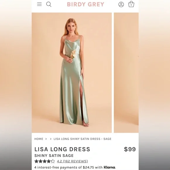 Sage Bridesmaid Dress Shiny Satin Size Small | Birdy Grey Cindy